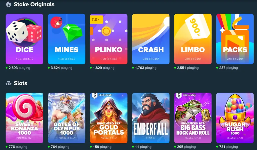 Παιχνίδια Stake Casino - Ολοκληρωμένη βιβλιοθήκη με χιλιάδες τίτλους από κορυφαίους παρόχους
